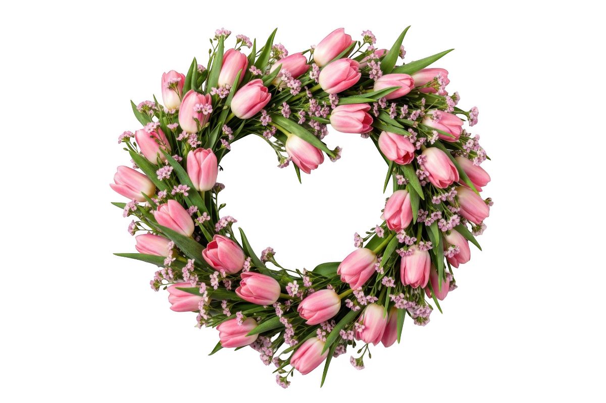 Pink Tulipflower Wreath with Greenleaves