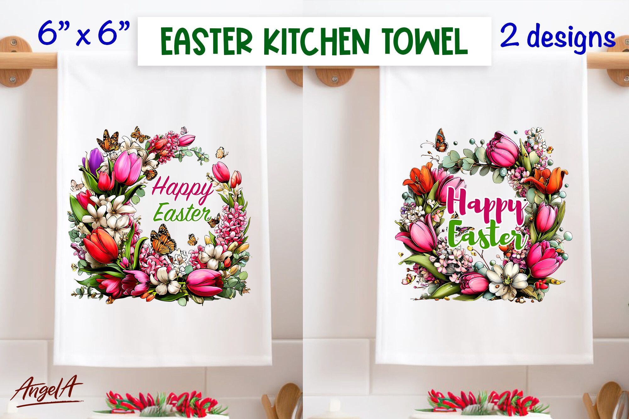 Easter Wreath Kitchen Towel Sublimation