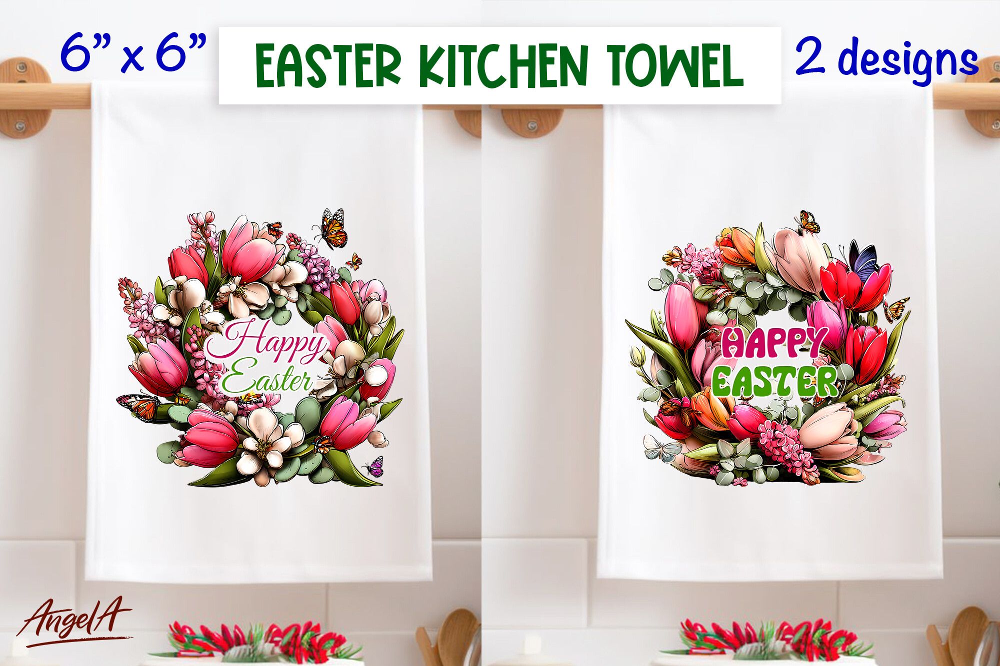 Easter Wreath Kitchen Towel Sublimation