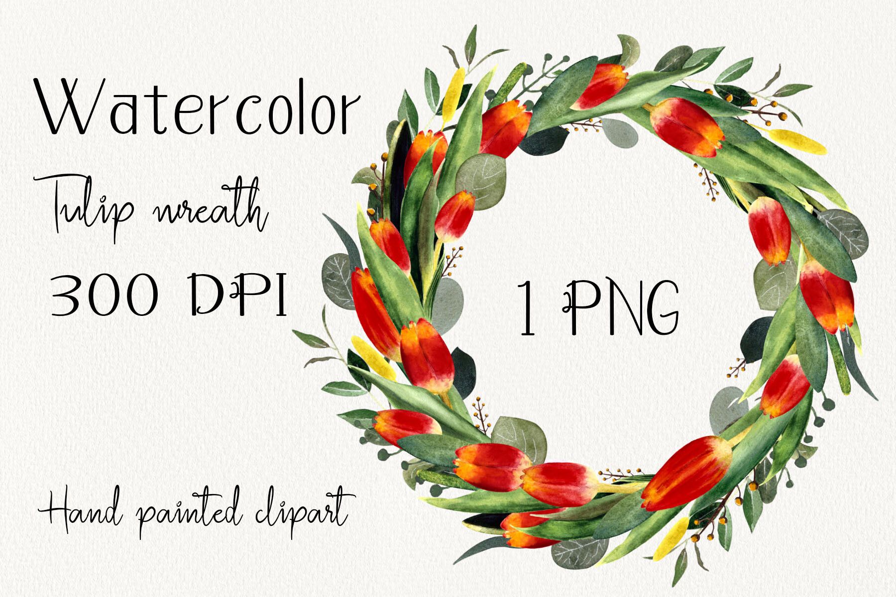 Watercolor Red Tulip Wreath PNG