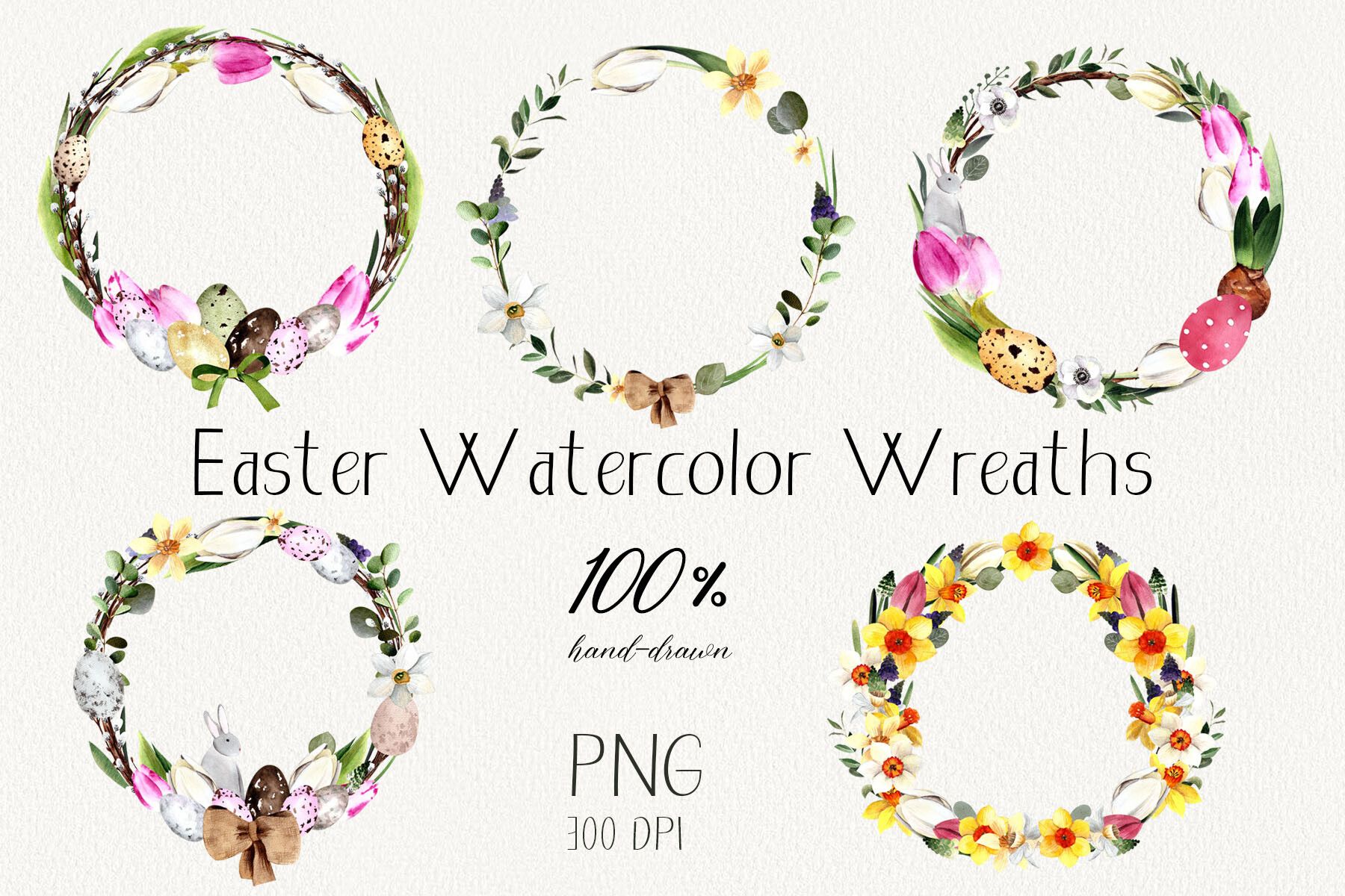 Watercolor Easter Wreaths Set