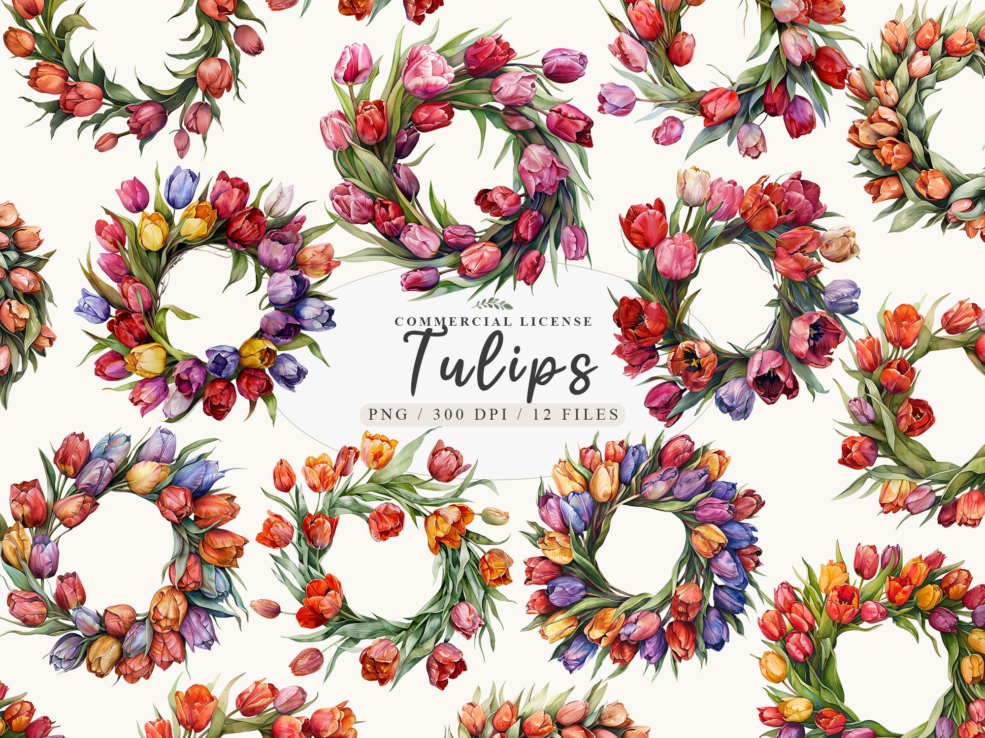 Tulip Wreath, Floral Frame Clipart